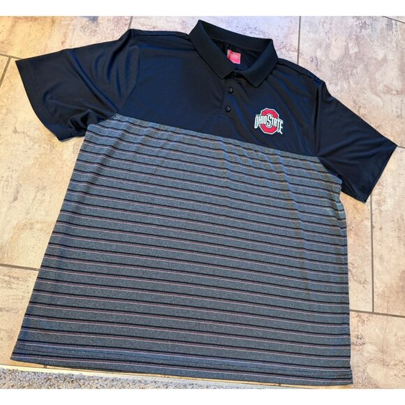 Ohio State Buckeyes Men's Licensed Polo Shirt Gray/Bkack Stripes XL Dry-fit - Picture 1 of 4